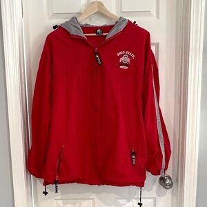 VTG Teams Stater Ohio State Buckeyes Red Zip Up Nylon Jacket Coat Hood Men XL